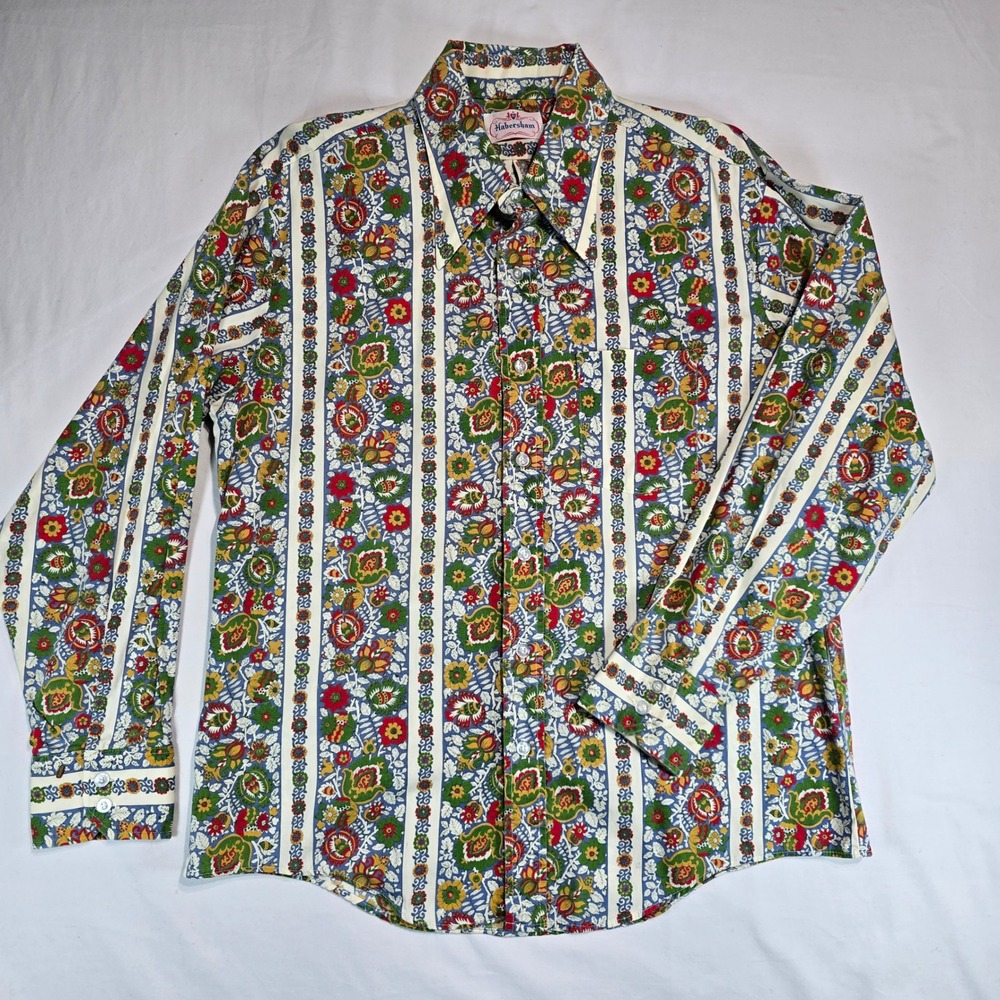 Vintage Habersham Floral Paisley Stripe Button Down Shirt 70s Psychedelic Blouse